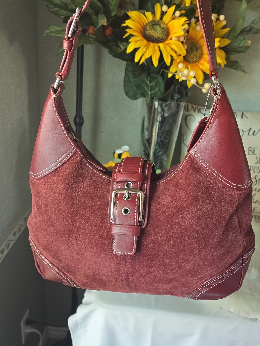 Coach Vintage Y2k Suede And Leather  Hobo Burgundy Color  Born 2007